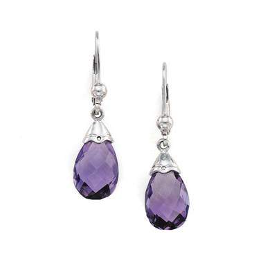 14K White Gold Genuine Amethyst Earrings