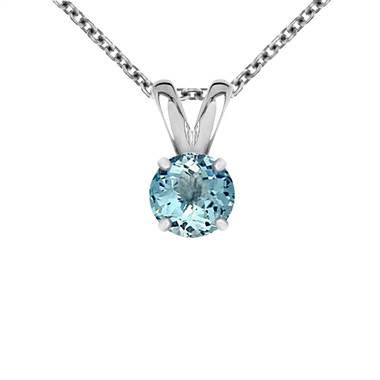 14K White Gold Genuine Aquamarine Solitaire Pendant (5mm)