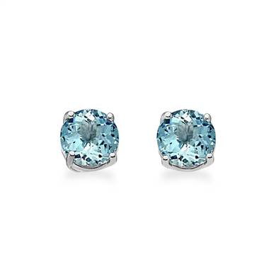 14K White Gold Genuine Aquamarine Stud Earrings (5mm)