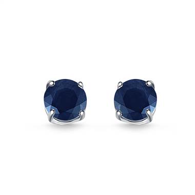14K White Gold Genuine Blue Sapphire Stud Earrings (5mm)