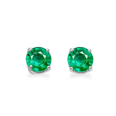 14K White Gold Genuine Emerald Stud Earrings (5mm)