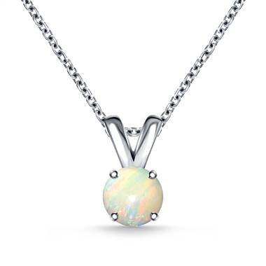 14K White Gold Genuine Opal Solitaire Pendant (5mm)