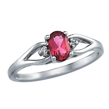 14K White Gold Genuine Pink Tourmaline and Diamond Ring