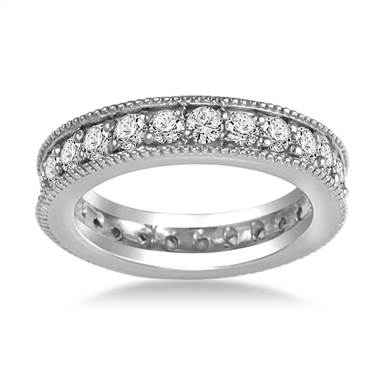 14K White Gold Milgrain Edged Diamond Eternity Ring (0.78 - 0.90 cttw.)