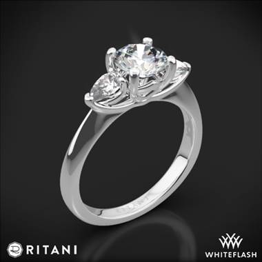 14k White Gold Ritani 1RZ1010P Three Stone Engagement Ring with Pear-Cut Diamonds