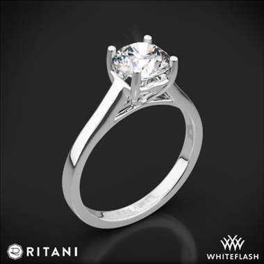14k White Gold Ritani 1RZ1178 Diamond Tulip Cathedral Solitaire Engagement Ring