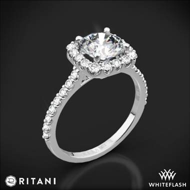 14k White Gold Ritani 1RZ1321 French-Set Halo Diamond Engagement Ring