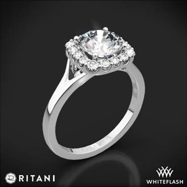14k White Gold Ritani 1RZ1322 French-Set Halo Solitaire Engagement Ring