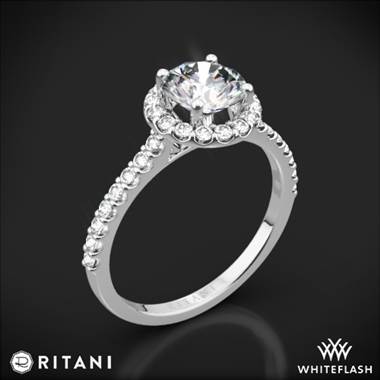 14k White Gold Ritani 1RZ1323 French-Set Halo Diamond Engagement Ring