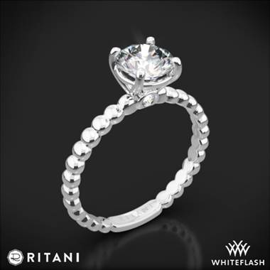 14k White Gold Ritani 1RZ1325 Surprise Diamond Beaded Solitaire Engagement Ring