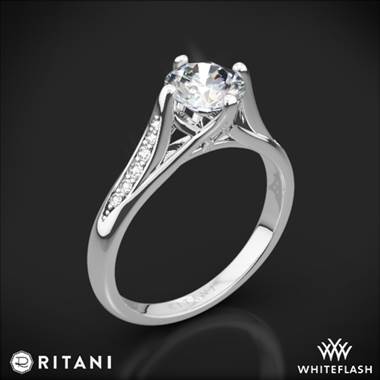 14k White Gold Ritani 1RZ1379 Vintage Tulip Diamond Engagement Ring
