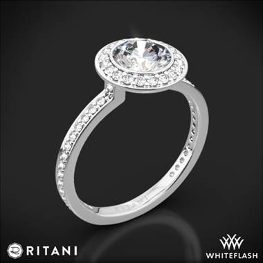 14k White Gold Ritani 1RZ1694 Vintage Halo Micropave Halo Diamond Engagement Ring