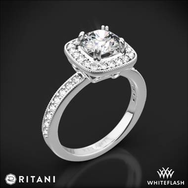 14k White Gold Ritani 1RZ1698 Vintage Cushion Halo Diamond Engagement Ring
