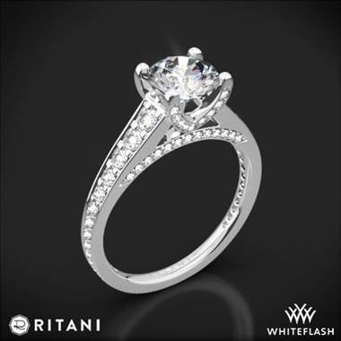 14k White Gold Ritani 1RZ2378 Tapered Pave Diamond Engagement Ring