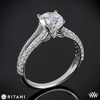 14k White Gold Ritani 1RZ2488 Double French-Set V Diamond Engagement Ring