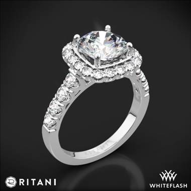 14k White Gold Ritani 1RZ2817 Masterwork Cushion Halo Diamond Engagement Ring