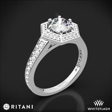 14k White Gold Ritani 1RZ3105 Vintage Hexagonal Halo Vaulted Diamond Engagement Ring