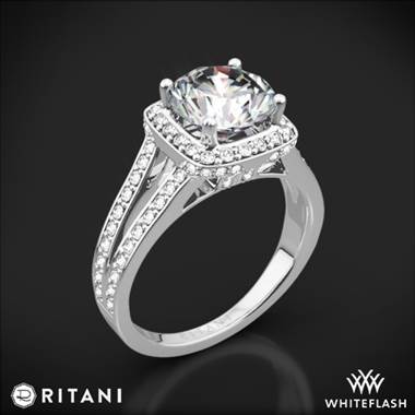 14k White Gold Ritani 1RZ3152 Masterwork Cushion Halo V Diamond Engagement Ring
