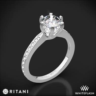 14k White Gold Ritani 1RZ3268 6 Prong Micropave Diamond Engagement Ring