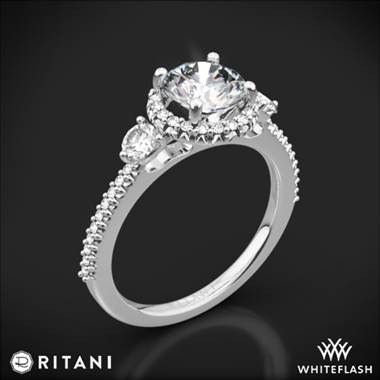 14k White Gold Ritani 1RZ3701 Halo Three Stone Engagement Ring