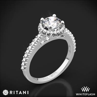 14k White Gold Ritani 1RZ3705 French-Set Halo Diamond Engagement Ring