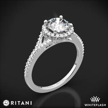 14k White Gold Ritani 1RZ3766 French-Set Halo Diamond V Diamond Engagement Ring