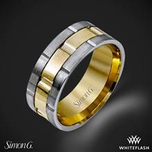 14k White Gold Simon G. LG100 Men's Wedding Ring with Yellow Gold Accents | Whiteflash