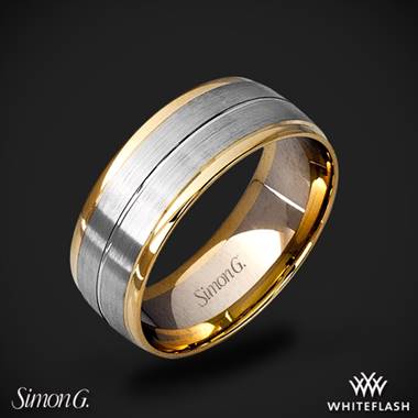 14k White Gold Simon G. LG103 Men's Wedding Ring with Yellow Gold Accents