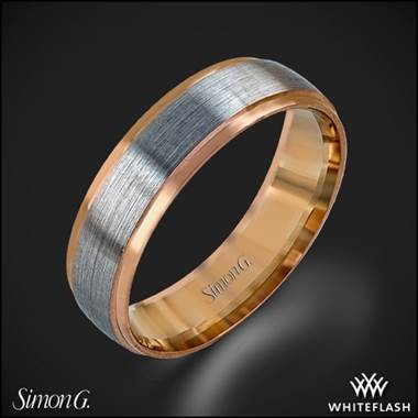 14k White Gold Simon G. LG116 Men's Wedding Ring with Rose Gold Accents