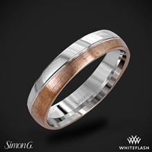 14k White Gold Simon G. LG139 Men's Wedding Ring with Rose Gold Accents | Whiteflash