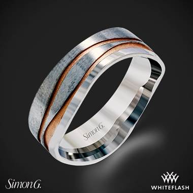 14k White Gold Simon G. MR2656 Men's Wedding Ring with Rose Gold Accents