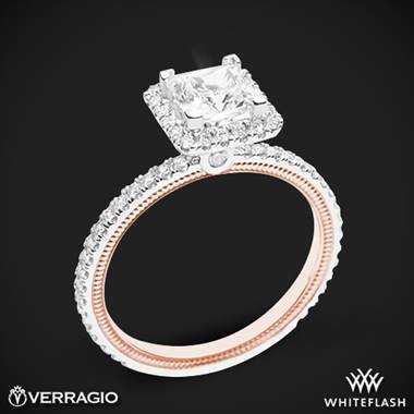 14k White Gold Two Tone Verragio Tradition TR120HP-2T Diamond Princess Halo Engagement Ring with Rose Gold Inlay