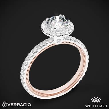 14k White Gold Two Tone Verragio Tradition TR150HR-2T Diamond Round Halo Engagement Ring with Rose Gold Inlay