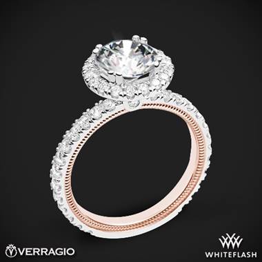 14k White Gold Two Tone Verragio Tradition TR180HR-2T Diamond Round Halo Engagement Ring with Rose Gold Inlay