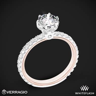 14k White Gold Two Tone Verragio Tradition TR180TR-2T Diamond 6 Prong Tiara Engagement Ring with Rose Gold Inlay