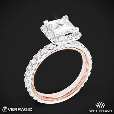14k White Gold Two Tone Verragio Tradition TR210HP-2T Diamond Princess Halo Engagement Ring with Rose Gold Inlay