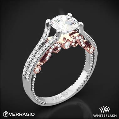 14K White Gold Verragio INS-7063R Insignia Two-Tone Diamond Engagement Ring with Rose Gold Inlay
