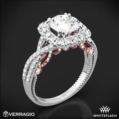 14k White Gold Verragio Insignia INS-7086CU Two-Tone Halo Diamond Engagement Ring with Rose Gold Inlay