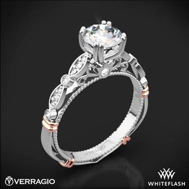 14k White Gold Verragio Parisian D-100 Scalloped Diamond Engagement Ring with Rose Gold Wraps