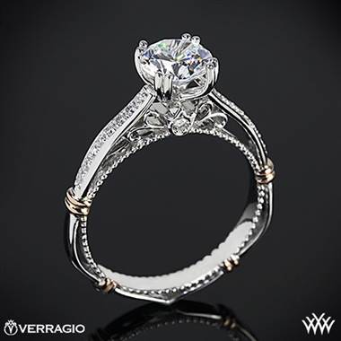 14k White Gold Verragio Parisian D-101S Shared-Prong Split Claw Diamond Engagement Ring with Rose Gold Wraps