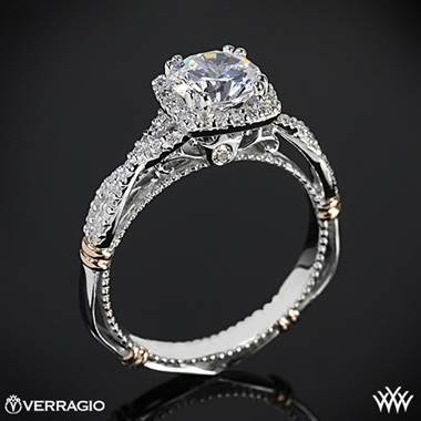 14k White Gold Verragio Parisian D-106CU Twisted Halo Diamond Engagement Ring with Rose Gold Wraps