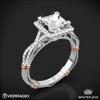 14k White Gold Verragio Parisian D-106P Princess Halo Diamond Engagement Ring with Rose Gold Wraps