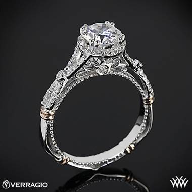 14k White Gold Verragio Parisian D-109R Twisted Split Shank Diamond Engagement Ring with Rose Gold Wraps