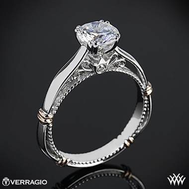 14k White Gold Verragio Parisian D-120 Solitaire Engagement Ring with Rose Gold Wraps
