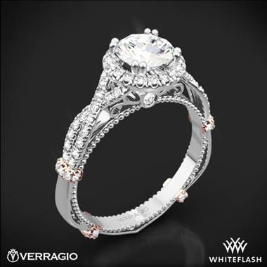14k White Gold Verragio Parisian DL-106R Halo Diamond Engagement Ring with Rose Gold Wraps
