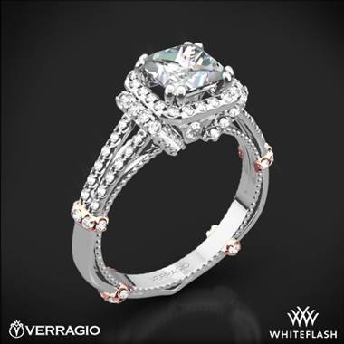14k White Gold Verragio Parisian DL-117P Halo Diamond Engagement Ring for Princess with Rose Gold Wraps
