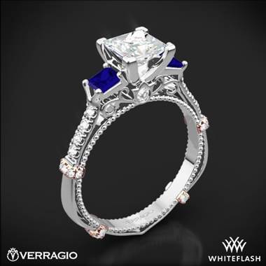 14k White Gold Verragio Parisian DL-124P Shared-Prong Princess and Sapphire 3 Stone Engagement Ring with Rose Gold Wraps