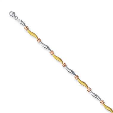 14K Yellow And Sterling Silver Wave Bracelet With Rose Gold Accents