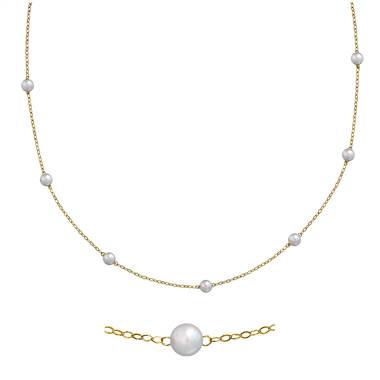 14K Yellow Gold 16 inch Cable Chain With Pearls