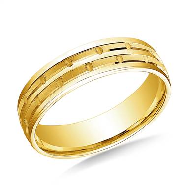 14K Yellow Gold 6mm Comfort-Fit Chain Link Design Carved Band